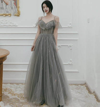 Cute tulle long A ine prom dress evening gown  10136