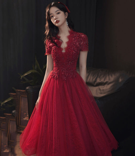 Cute tulle long A line prom dress evening gown  10095