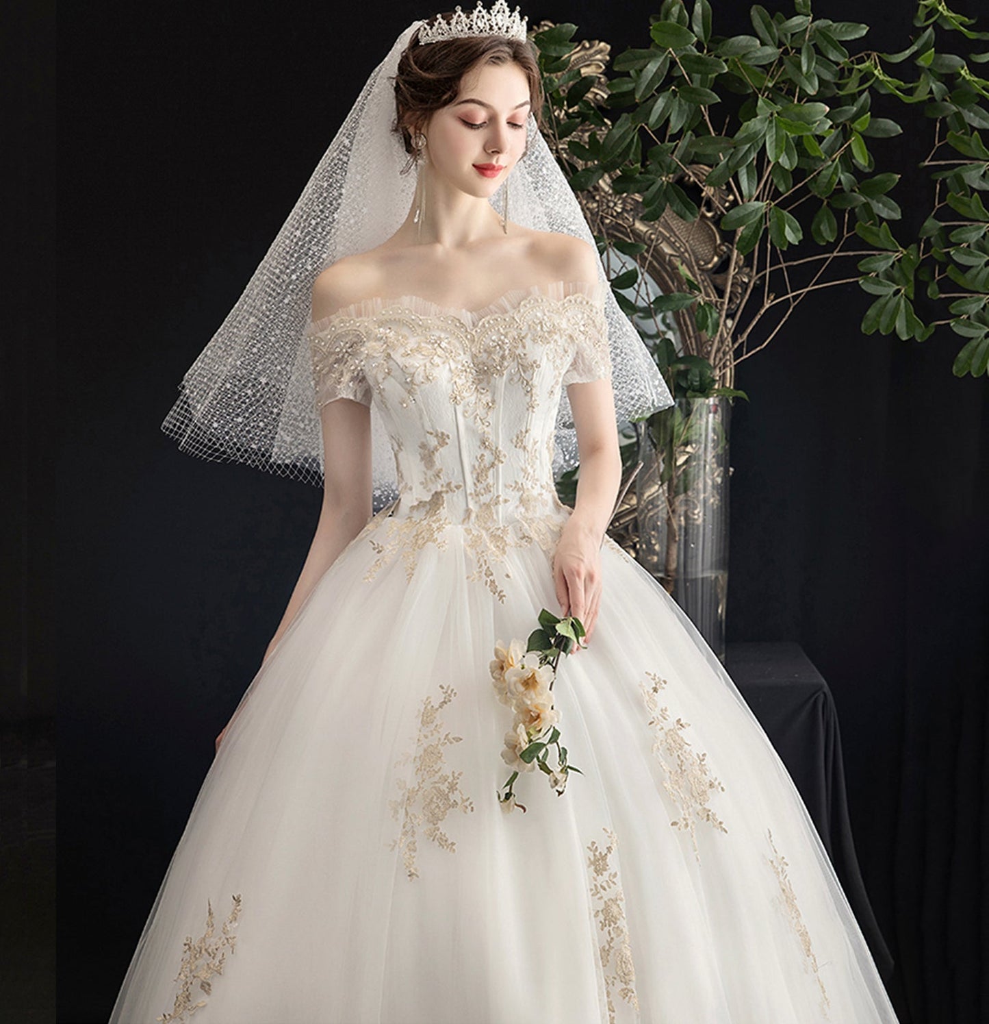 White tulle lace long ball gown dress formal dress  10116