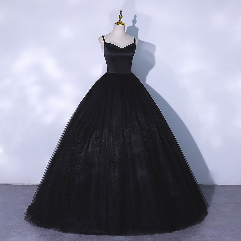 Black v neck tulle long ball gown dress formal dress  10065