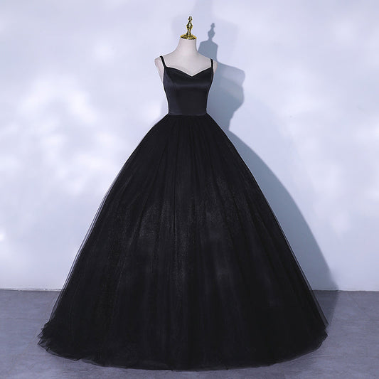 Black v neck tulle long ball gown dress formal dress  10065