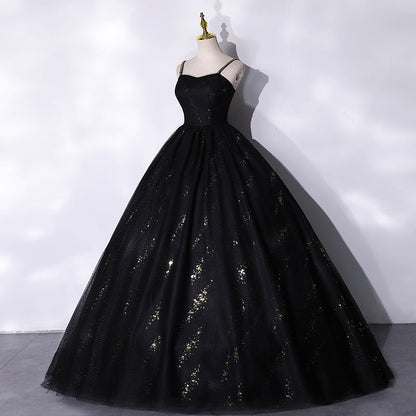 Black tulle long prom dress black evening gown  10066