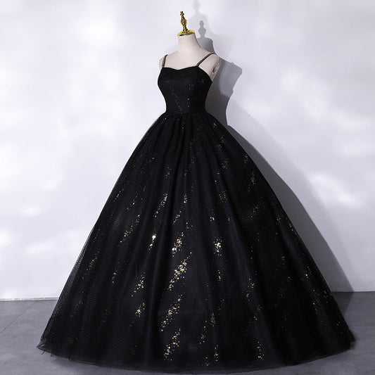 Black tulle long prom dress black evening gown  10066
