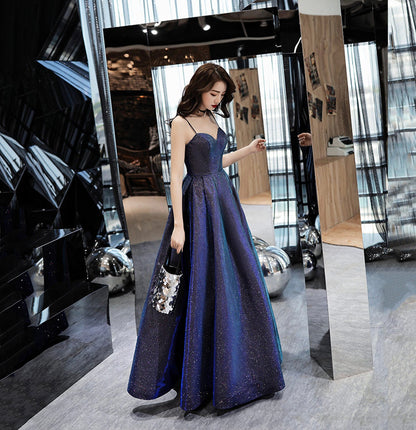 Simple satin long prom dress A line evening gown  10110