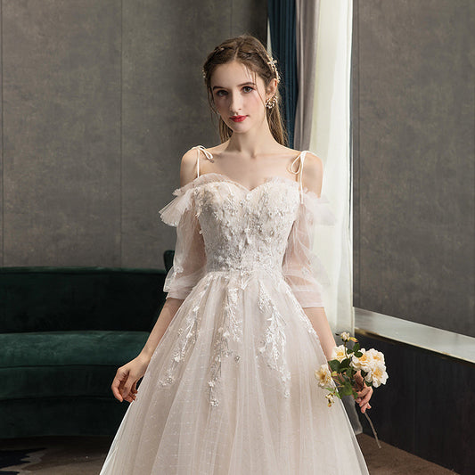 White tulle lace long prom gown A line evening gown  10117