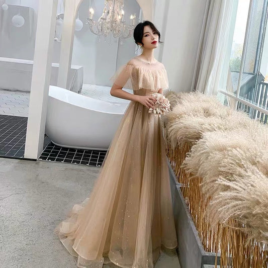 Cute tulle long A line prom dress evening gown  10067