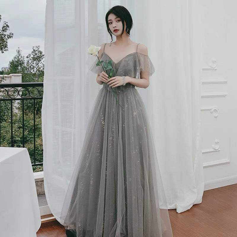 Cute tulle long A ine prom dress evening gown  10136