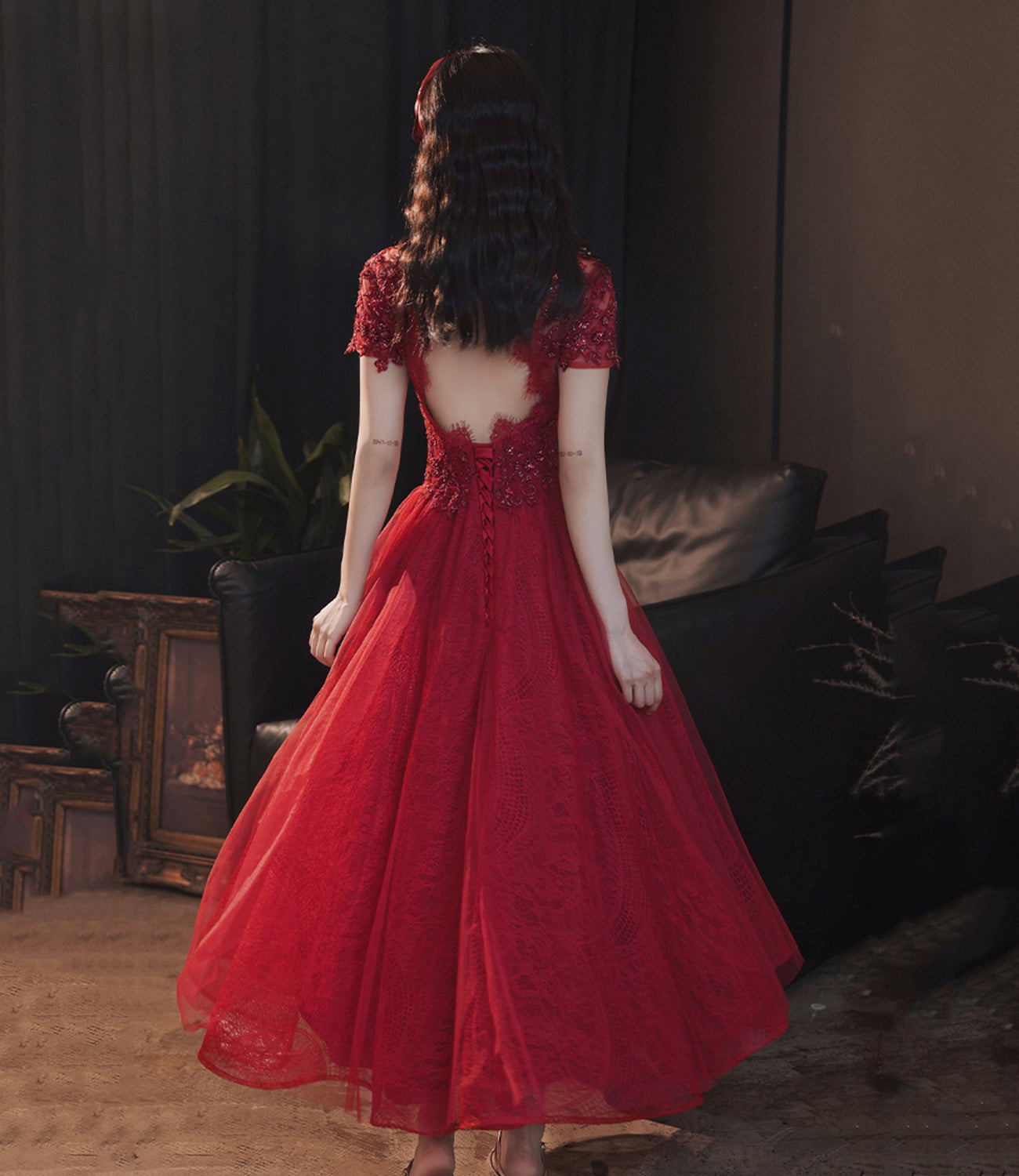 Cute tulle long A line prom dress evening gown  10095