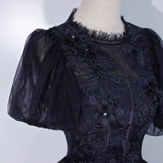 Black tulle lace long ball gown dress formal gown  10061