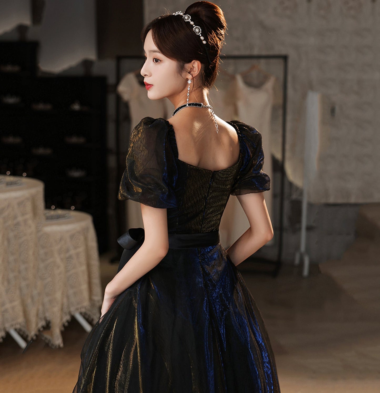 Cute tulle long A line prom dress evening gown  10037