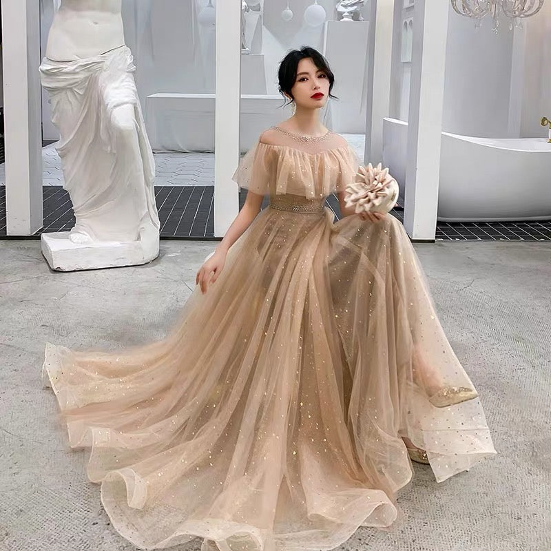 Cute tulle long A line prom dress evening gown  10067