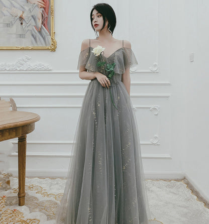 Cute tulle long A ine prom dress evening gown  10136