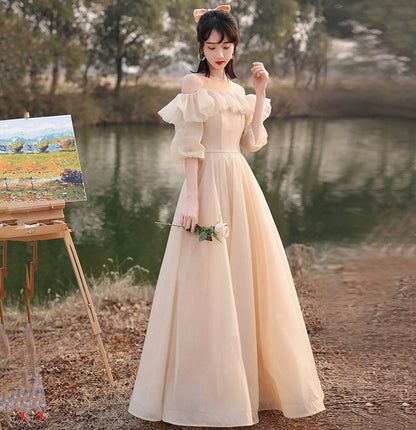 Cute tulle long A line prom dress evening dress  10049
