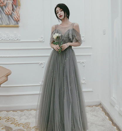 Cute tulle long A ine prom dress evening gown  10136