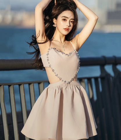 Lovely heart-shaped diamond backless prom dress party dress  10094