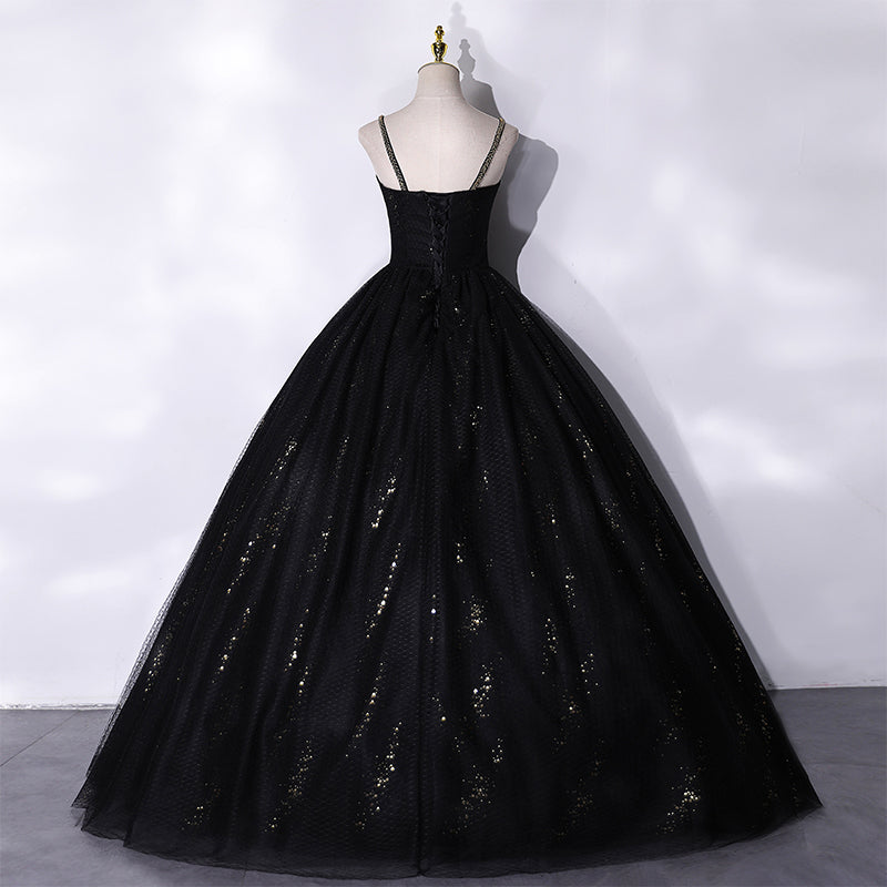Black tulle long prom dress black evening gown  10066