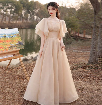 Cute tulle long A line prom dress evening dress  10049