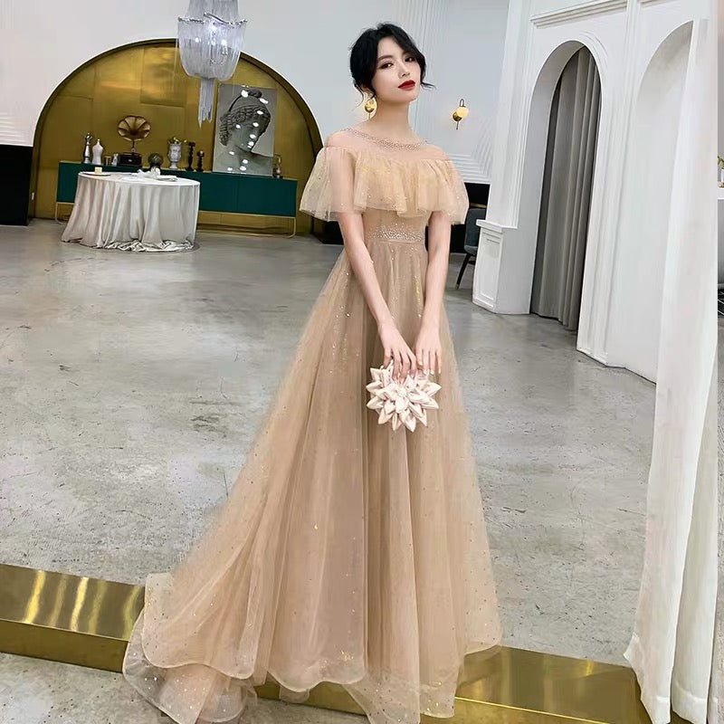 Cute tulle long A line prom dress evening gown  10067