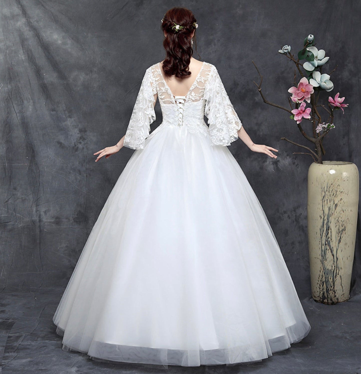 White v neck lace long prom gown evening gown  10033