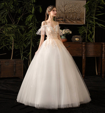Cute tulle lace long prom dress A line evening gown  10086