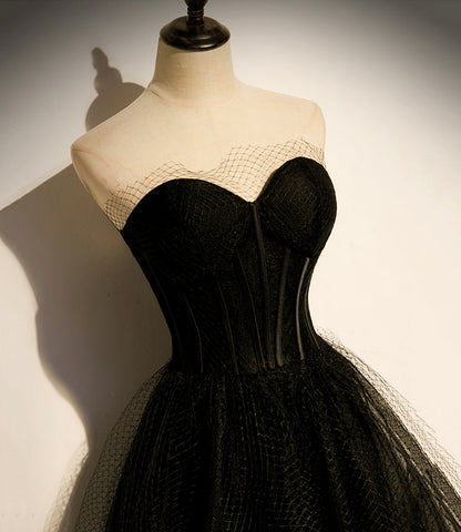 Black tulle long A line prom dress black evening dress  8830