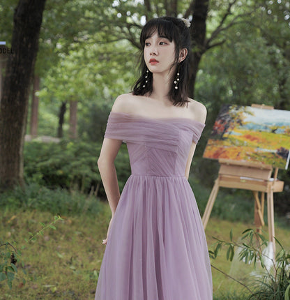 Purple tulle short prom dress party dress  10042
