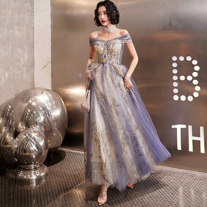 Cute tulle sequins long prom dress evening dress  8998