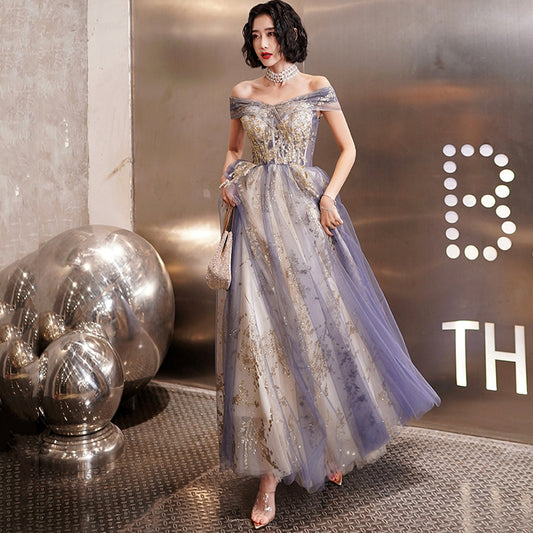 Cute tulle sequins long prom dress evening dress  8998