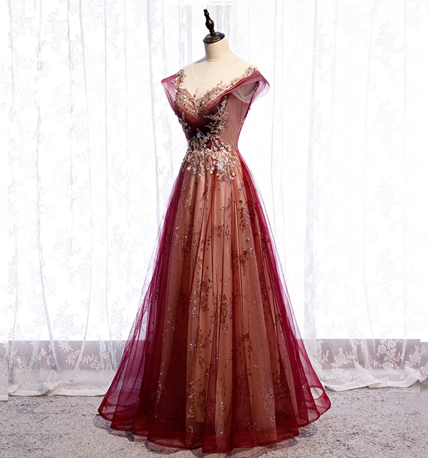 Stylish tulle sequins long prom dress evening gown  10003