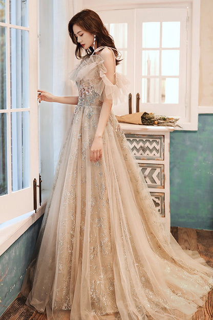 A-Line Tulle Off the Shoulder Prom Dress, Cute Evening Party Dress