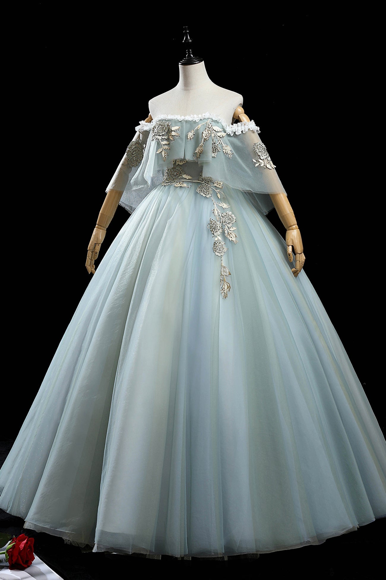 Green Lace Long A-Line Off the Shoulder Prom Dress, Beautiful Evening Party Dress