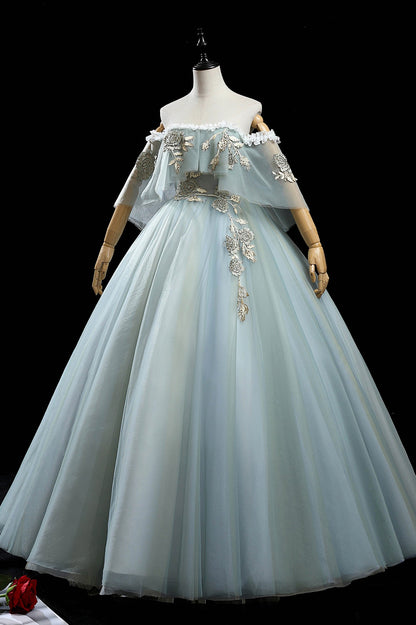 Green Lace Long A-Line Off the Shoulder Prom Dress, Beautiful Evening Party Dress