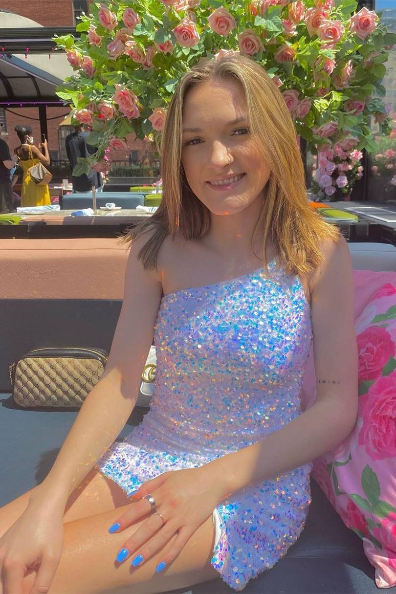Impresionantes vestidos de fiesta de un solo hombro con lentejuelas, vestido de noche corto para fiesta