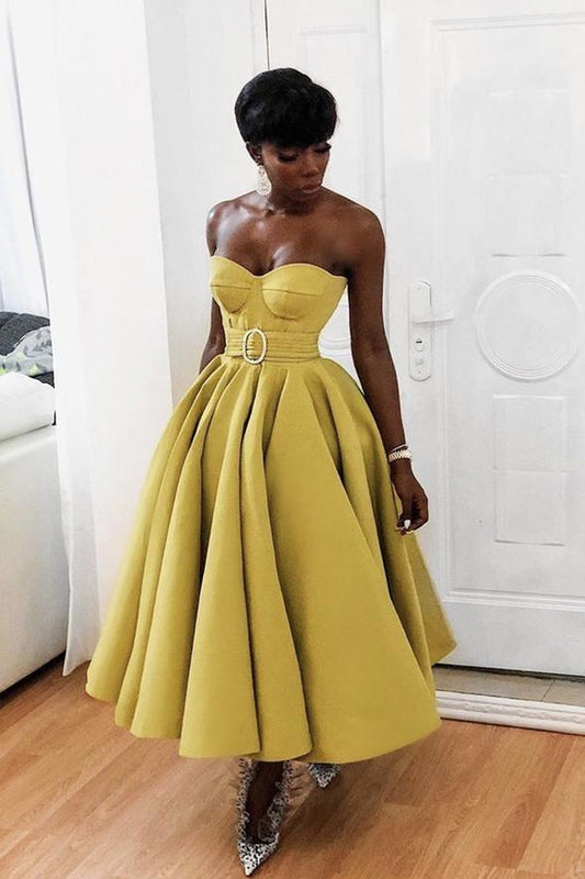 Yellow A line short prom dress yellow evening dress KS1351