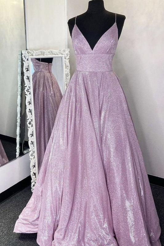 Vestido de fiesta largo sencillo con escote en V y corte A, vestido de noche con lentejuelas