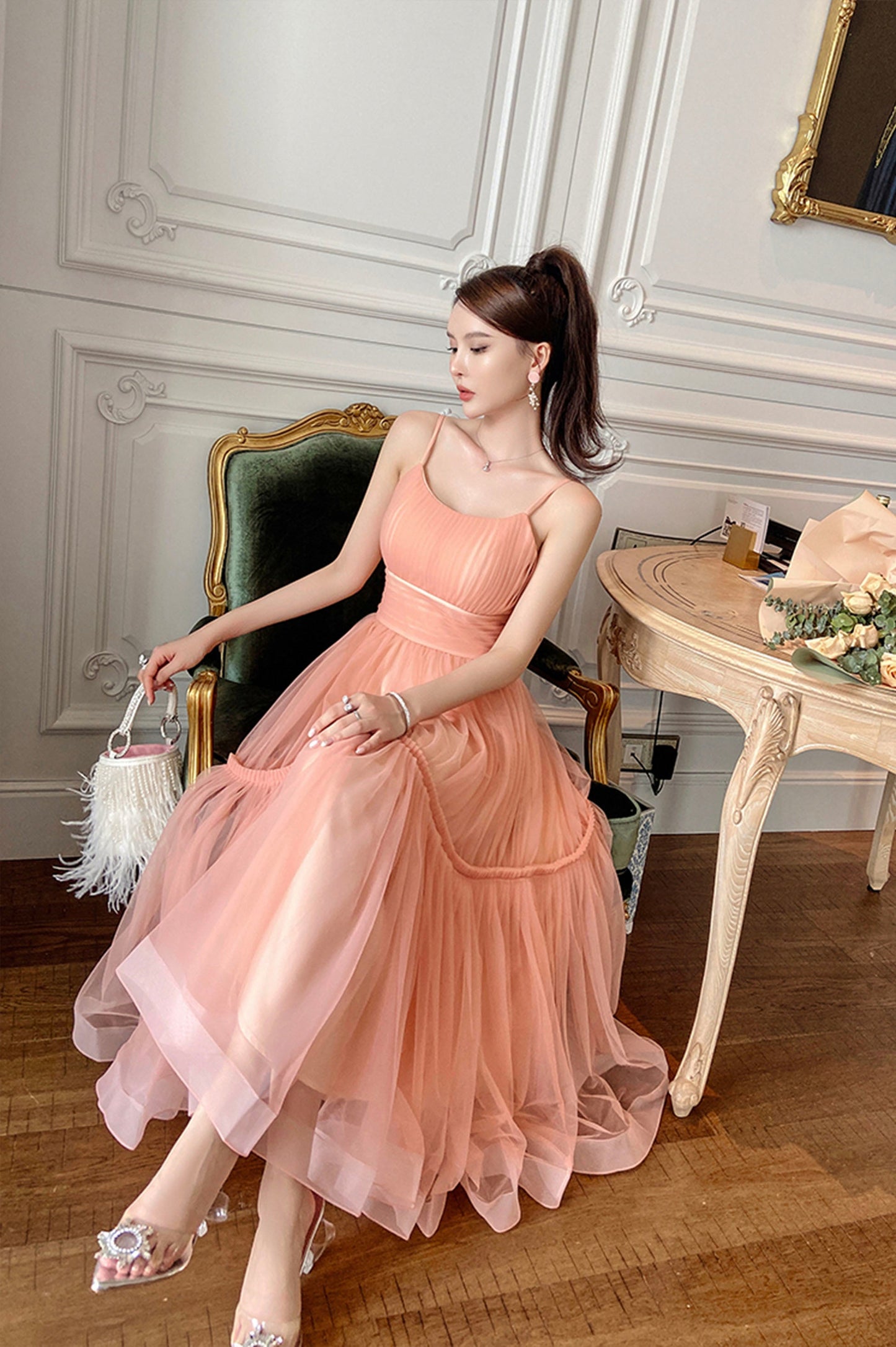 Cute Tulle Spaghetti Straps Homecoming Dresses, Short Prom Dresses