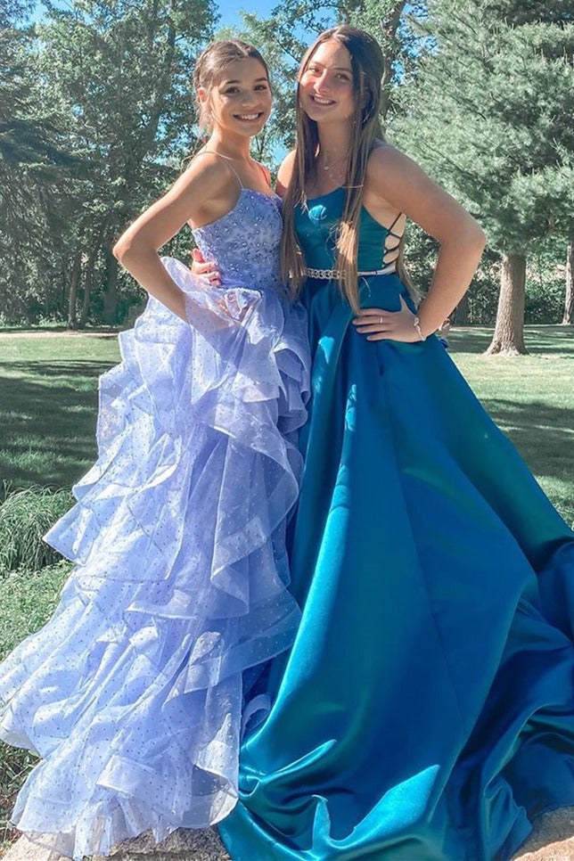 Princess Lavender Long Prom Dress Tiered Ruffles Graduation Gown GP269