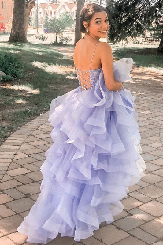Princess Lavender Long Prom Dress Tiered Ruffles Graduation Gown GP269