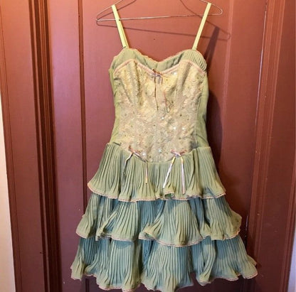 Green pink sweet spaghetti strap layered short lace tulle homecoming dress prom dress evening dress birthday party dress gh3463