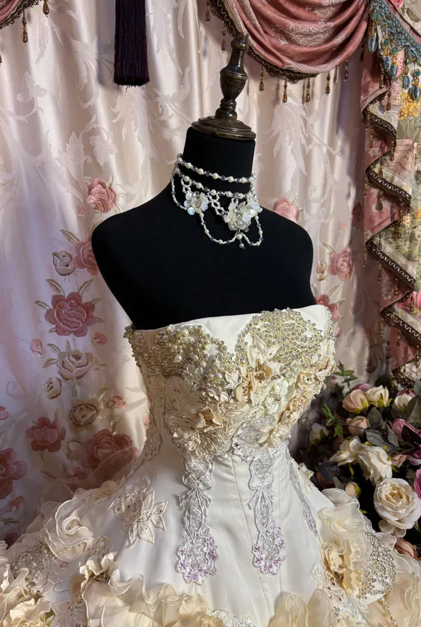 Hermoso vestido de noche de quinceañera sin tirantes con volantes, corte A, para quinceañeras, TP4283
