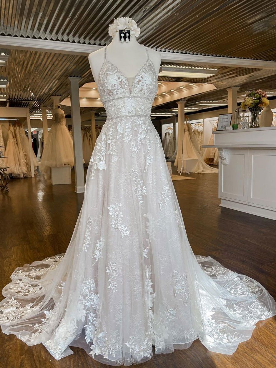 Vestido de fiesta largo de tul con escote en V y encaje único, vestido de novia de encaje