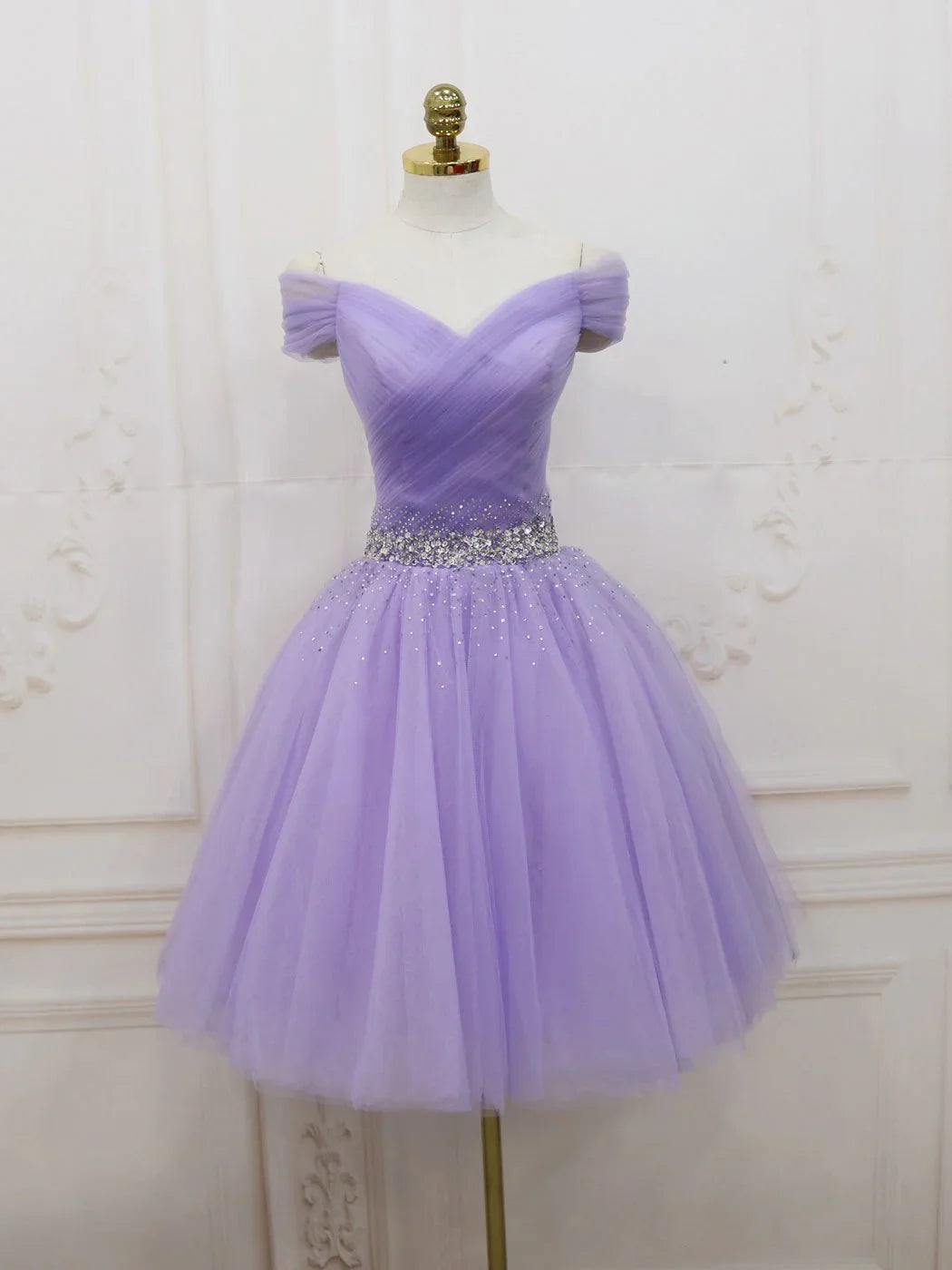 Purple Off Shoulder Tule Paillin Prom -jurk, paarse thuiskomstjurk,AST1288