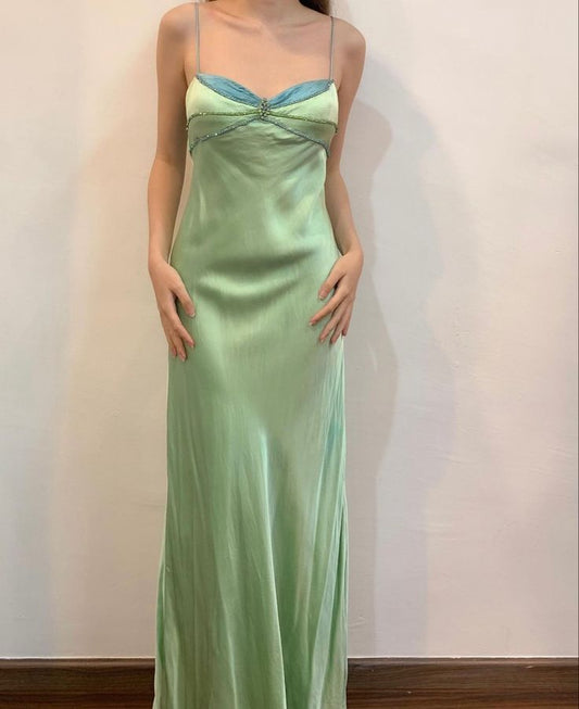 Green vintage elegant rhinestone gemstone beaded embellished long ball gown evening dress gh3030