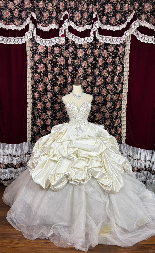 Hermoso vestido de noche largo hasta el suelo de tul satinado color marfil con escote corazón, sin tirantes, con cuentas y plisado, para quinceañeras de 16 años, vestido de fiesta TP4258
