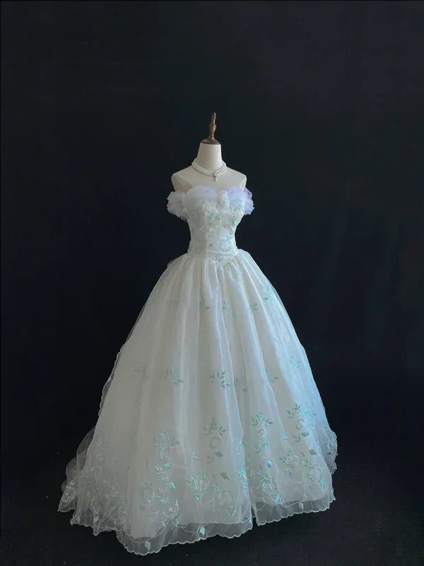 Vestido de noche de quinceañera con bordado retro, hombros descubiertos, de gasa y tul, corte A, TP4281