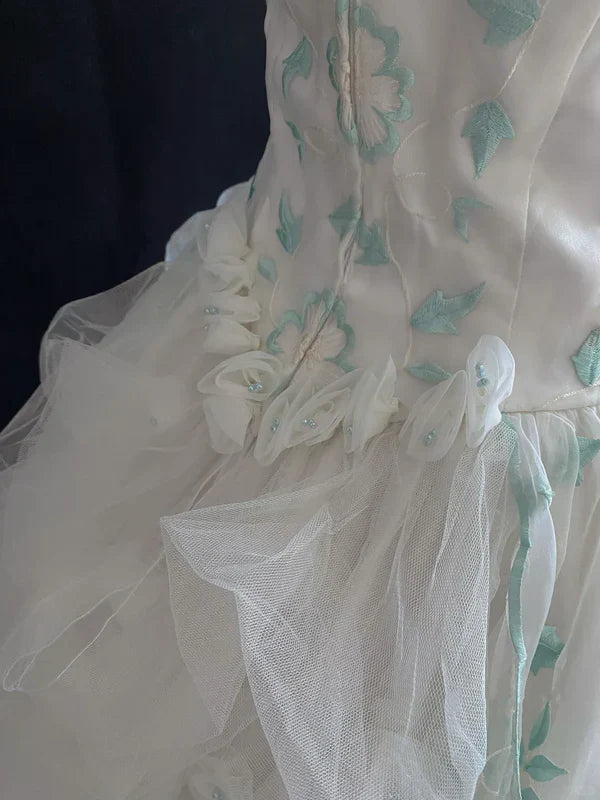 Vestido de noche de quinceañera con bordado retro, hombros descubiertos, de gasa y tul, corte A, TP4281