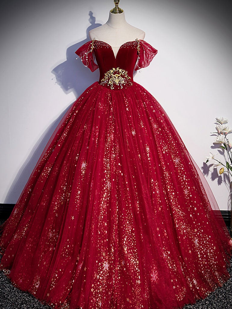 Vestido de fiesta largo de tul burdeos con lentejuelas, vestido formal de tul burdeos
