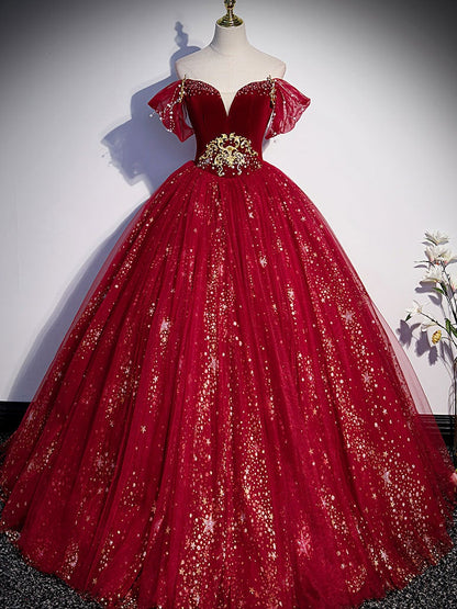Vestido de fiesta largo de tul burdeos con lentejuelas, vestido formal de tul burdeos