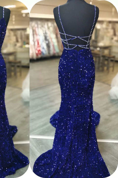 Vestido de fiesta de gala con escote en V, espalda con cordones y lentejuelas rojas de sirena brillante