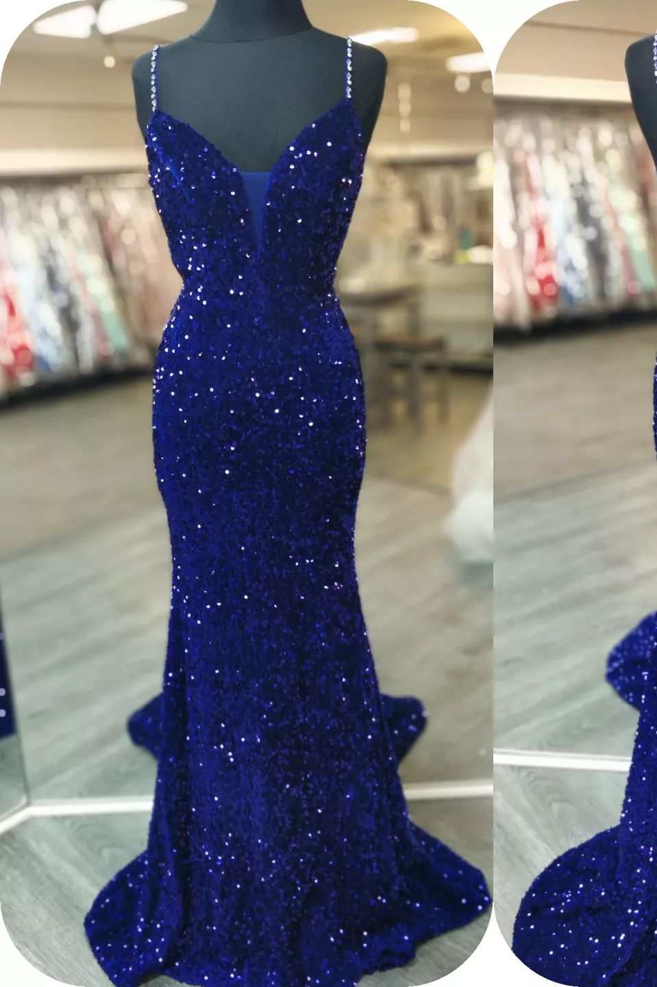 Vestido de fiesta de gala con escote en V, espalda con cordones y lentejuelas rojas de sirena brillante